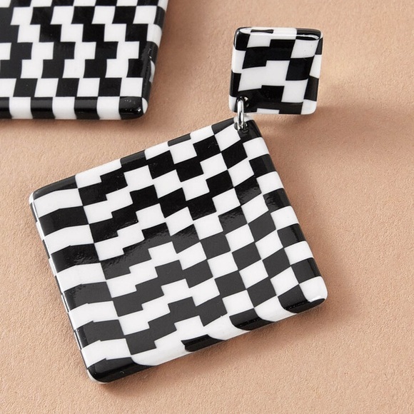 Checkered Drop Earrings - Picture 5 of 6